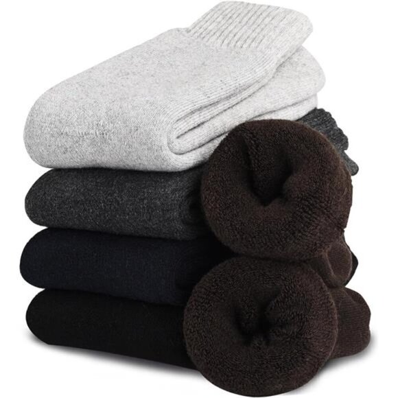 Wool Socks Men's Thick 5 Pairs Thermal Warm Winter Men Super Soft Cozy Boot Cold - Picture 1 of 7